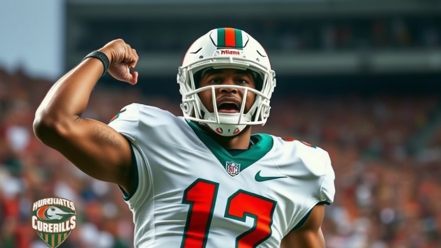 Excited Miami Hurricanes player celebrates victory in college football highlights.
