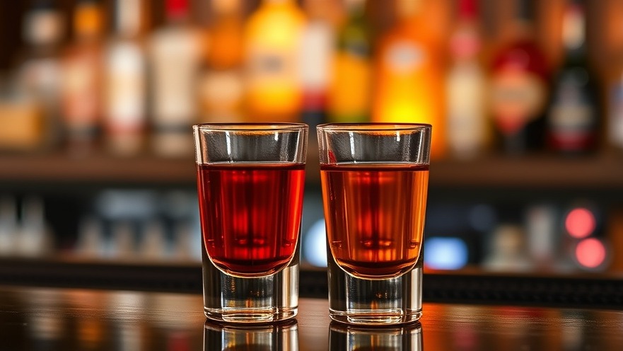 Two shots of liquor on a bar, highlighting stress relief techniques for seniors.