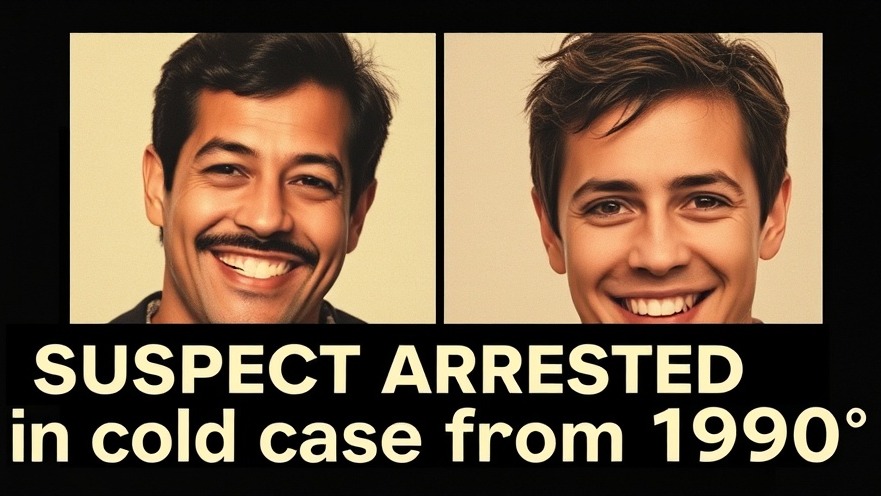Vintage collage of smiling individuals, 'Suspect Arrested in Cold Case from 1990' - Dallas news.