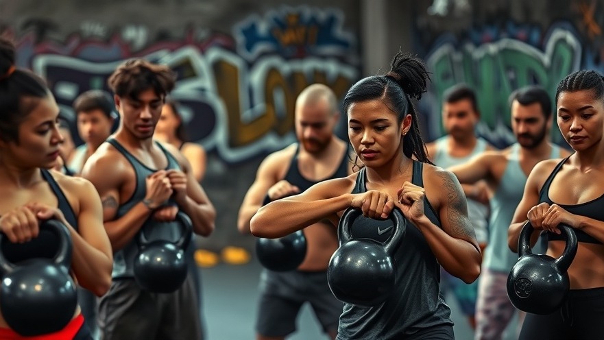 Dynamic group workout focusing on injury prevention in exercise with kettlebells.