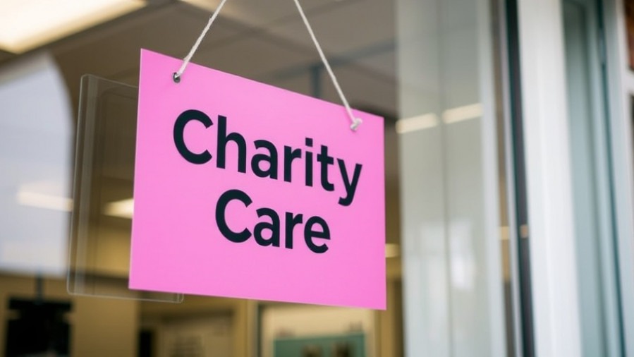 Charity Care sign highlighting nonprofit healthcare and medical debt relief initiatives