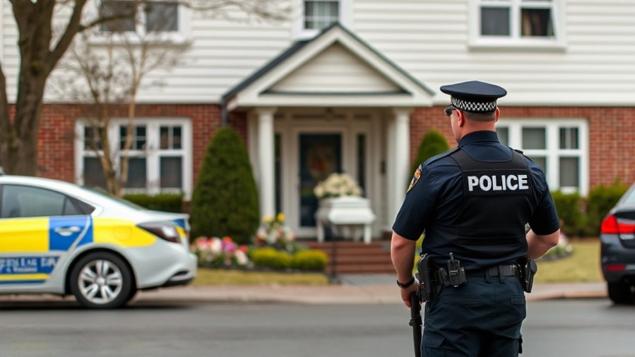 Police investigate identity theft in funeral industry outside funeral home.