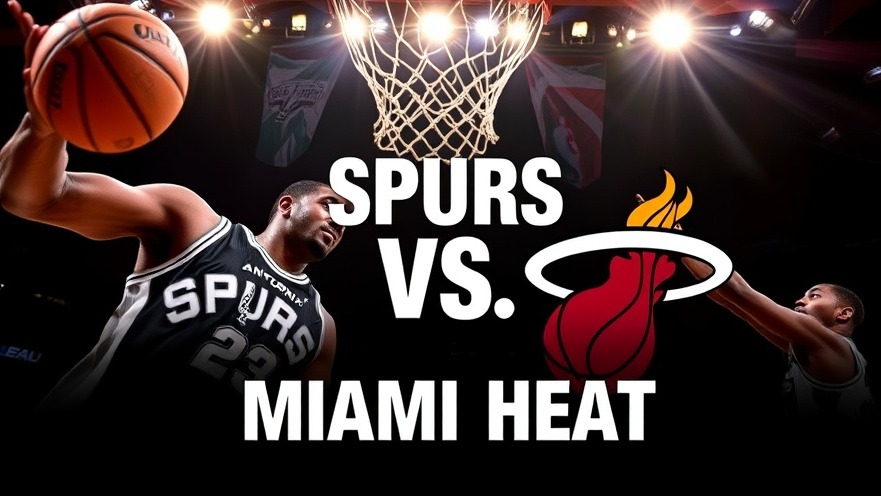 Dynamic San Antonio sports updates poster featuring Spurs vs. Heat matchup.