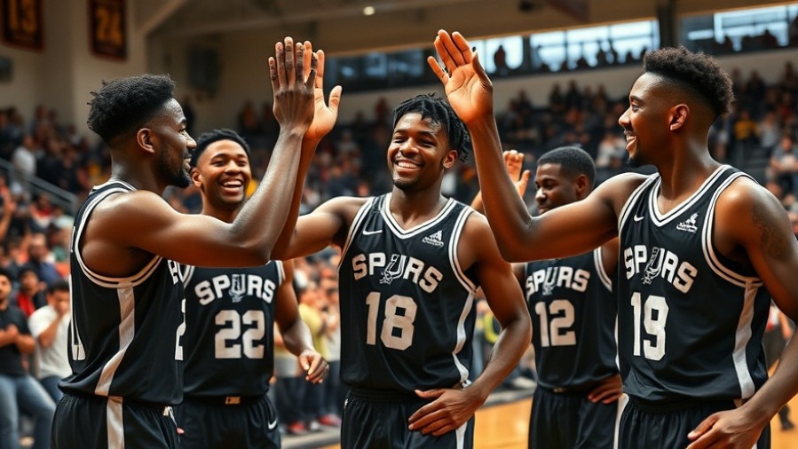 Young Spurs players celebrating victory, embodying NBA culture and teamwork.