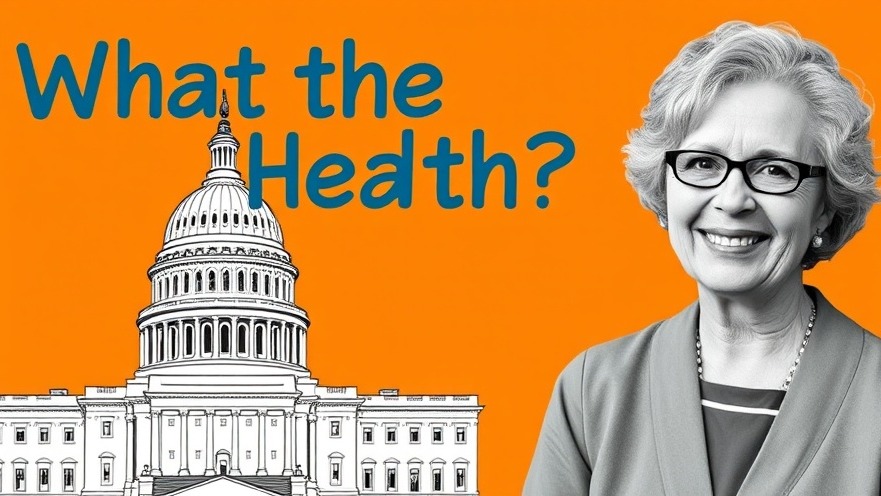 Vibrant podcast banner on mental health funding featuring a hand-drawn Capitol and diverse smiling women.