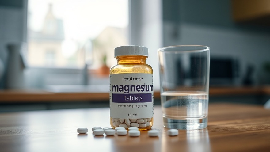 Magnesium tablets for natural sleep remedies for older adults on a kitchen table.