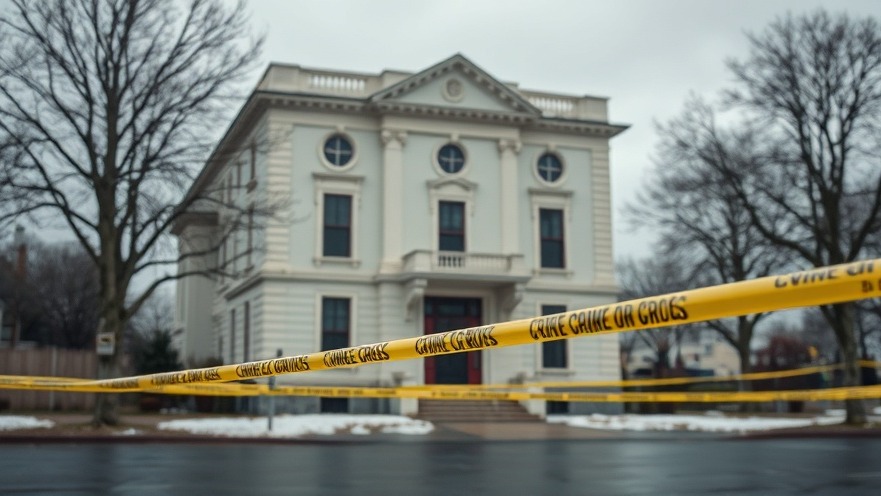 Crime scene building highlighting community safety and church security measures.