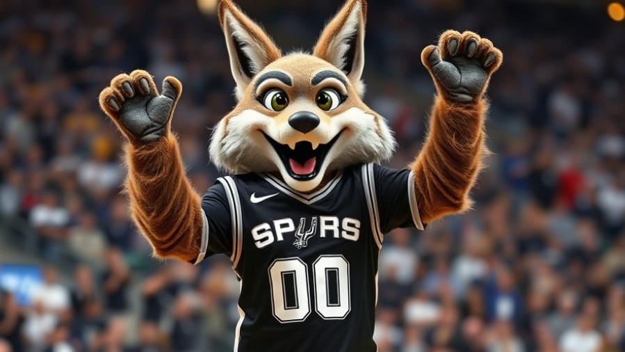 Spurs Coyote mascot in a black jersey celebrates NBA Highlights, Spurs vs. Wizards, December 2025.