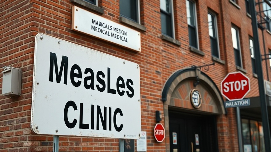 Measles clinic sign in West Texas, promoting public health and vaccination rates.