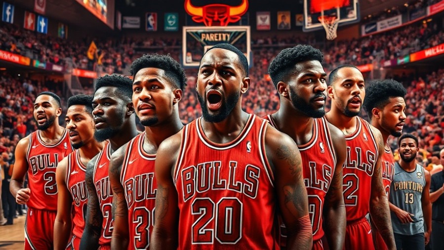 Intense NBA game recap collage of BULLS players showcasing dynamic action and vibrant colors.