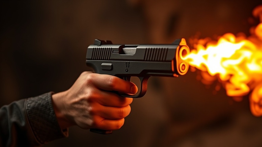 San Antonio crime news: a hand holding a pistol with fire blazing from the barrel.