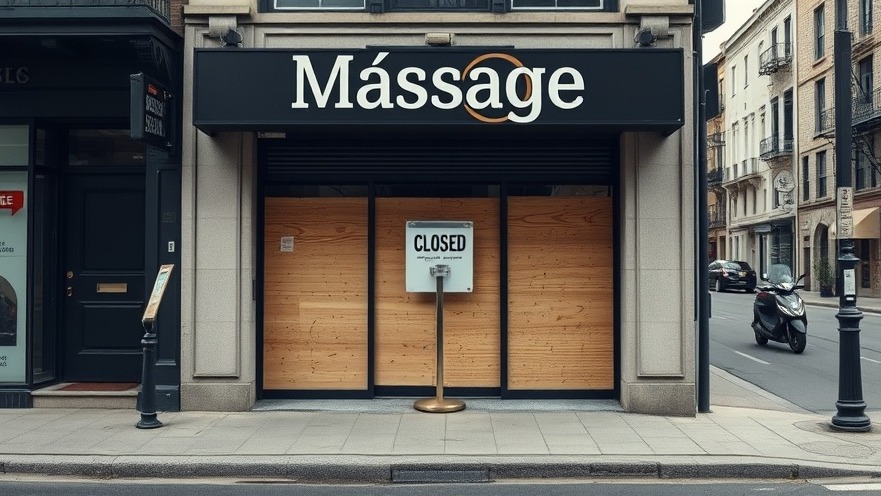 Closed massage parlor with boarded entrance, raising human trafficking concerns.