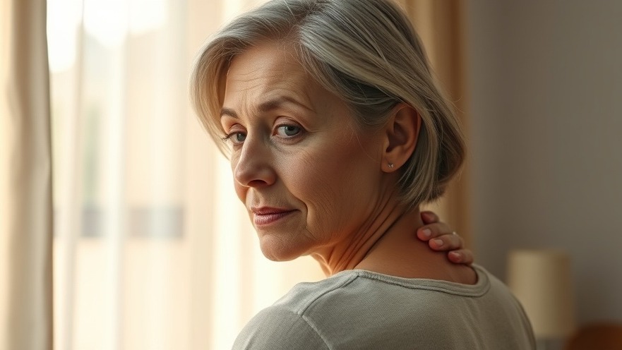 Middle-aged woman contemplating natural remedies for back pain in a softly lit room.