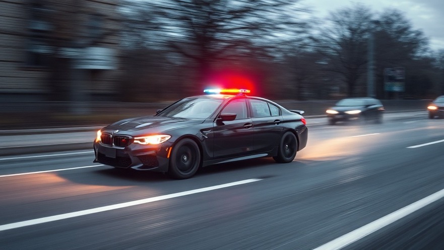 Police chase a speeding black car, highlighting reckless driving consequences.