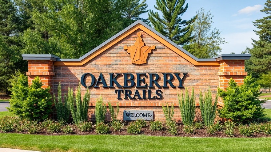 Welcoming entrance sign for Oakberry Trails, ideal for business growth in Houston.