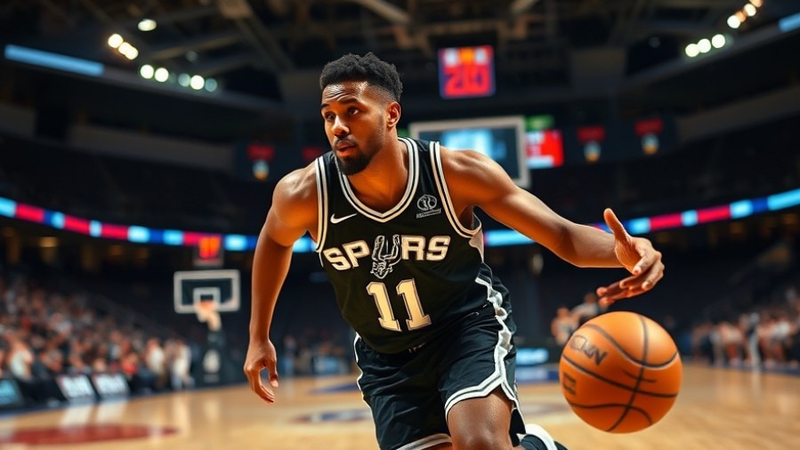 Spurs player showcasing mental toughness in sports, driving forward in vibrant indoor arena