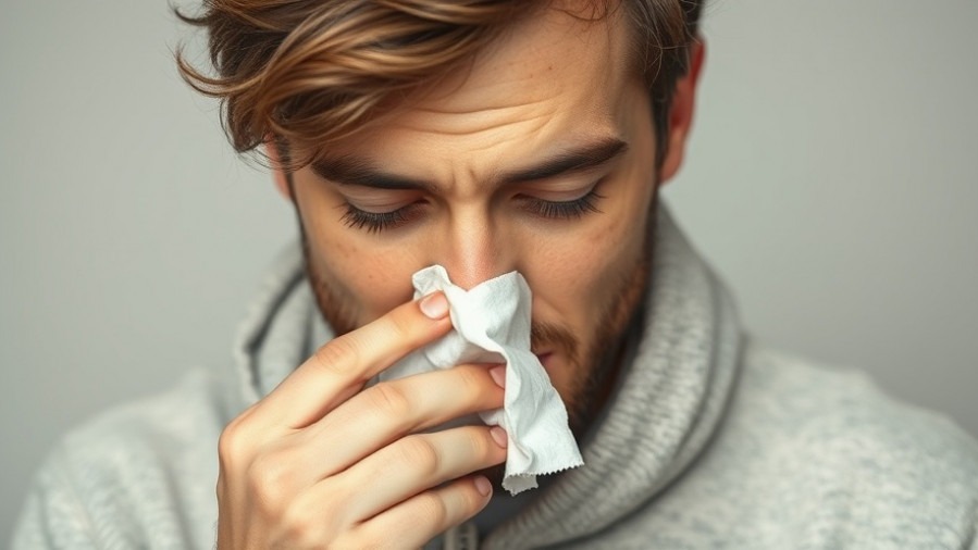Young man sick with a cold, highlighting flu cases in Austin during flu season.