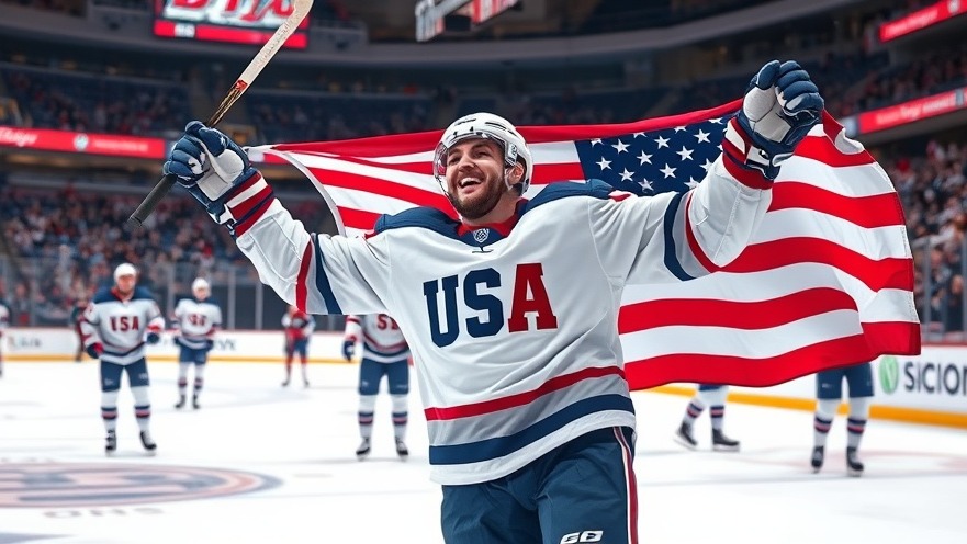 Team USA triumph in Olympic hockey history, celebrating victory with USA flag.