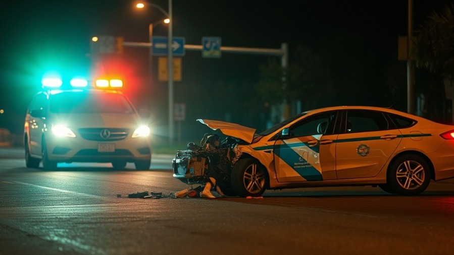 Two police officers in uniform standing by their patrol car addressing traffic fatalities in Austin.