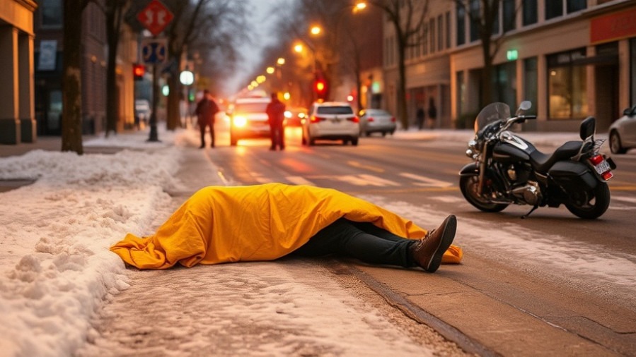 Austin motorcycle accident scene with covered body and crashed motorcycle.