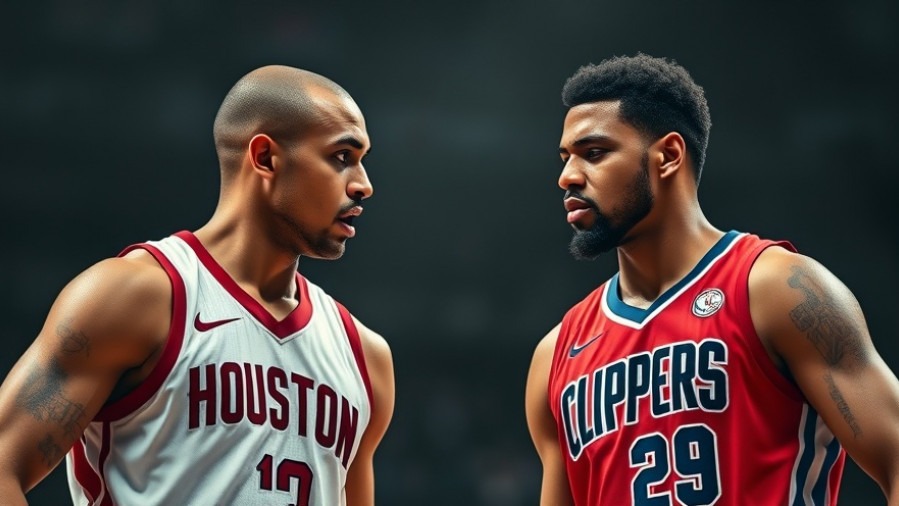 Intense NBA game highlights with Houston Rockets vs Los Angeles Clippers players, dynamic action.