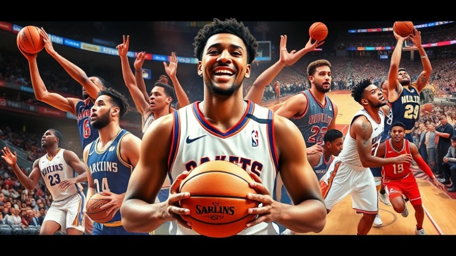 Dynamic NBA highlights collage with vibrant action, showcasing top plays and athlete excitement.