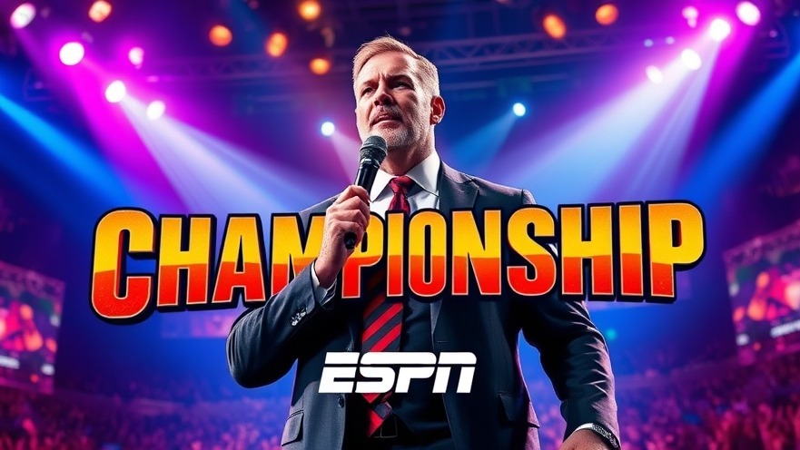 Vibrant wrestling poster featuring a man in a suit holding a microphone, showcasing WWE updates.