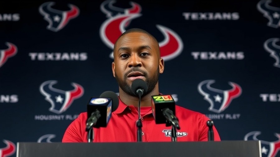 DeMeco Ryans confidently addresses media at a press conference, showcasing teamwork in football.