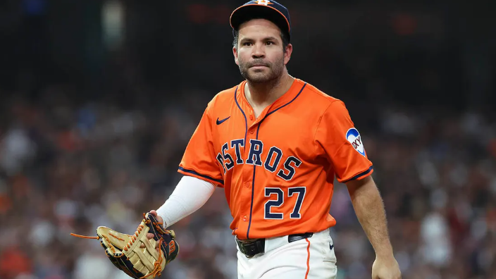 Jose Altuve returns from injury, practicing his swing in a stadium.