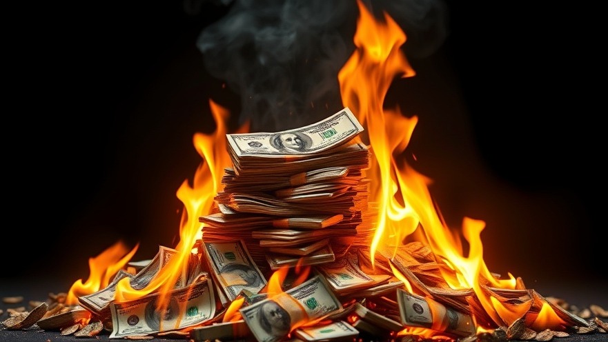 Pile of money on fire, symbolizing the cost of neglecting health and wellness.