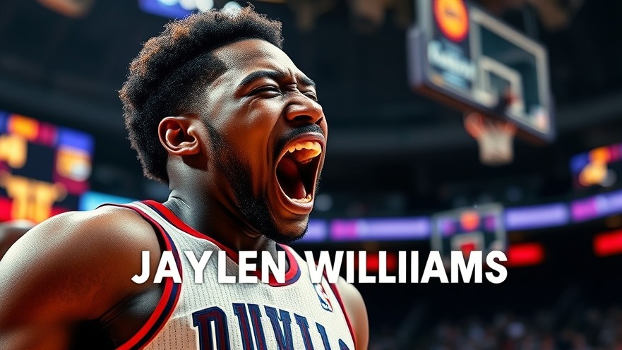 Jaylen Williams celebrating in NBA highlights, vibrant colors, dynamic composition.