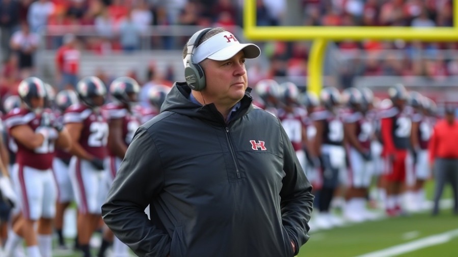 College football coach on sideline amid Lane Kiffin rumors and coaching changes.