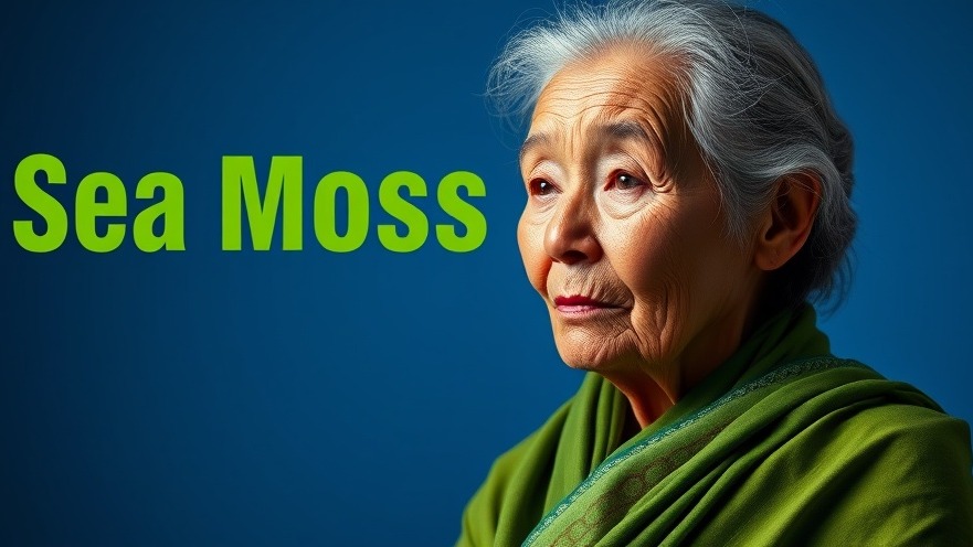 Elderly woman in green garment highlights Sea Moss for natural health tips.