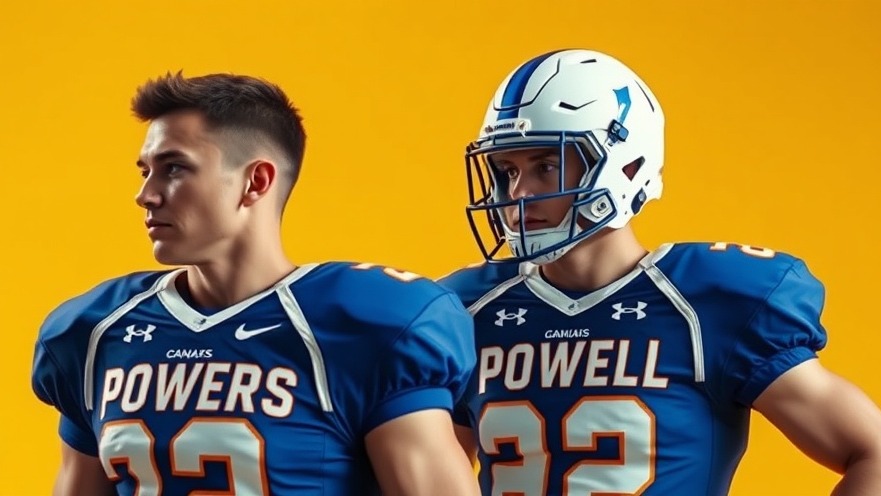 Cinematic shot of two athletes in blue uniforms for a comedic sports series.