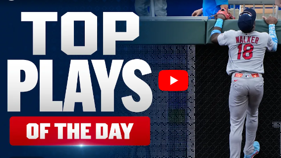 MLB player jumping to catch ball, top play highlight.
