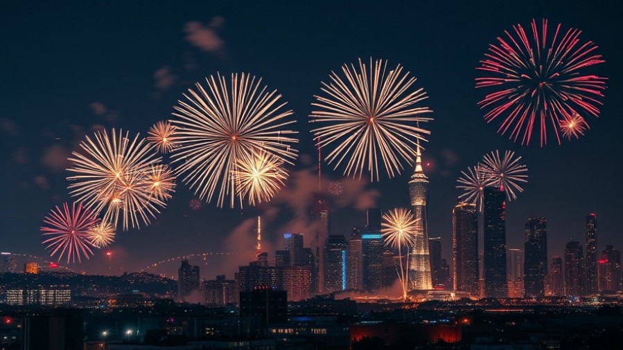 Vibrant fireworks in San Antonio skyline celebrating New Year's Eve with family-friendly fun.