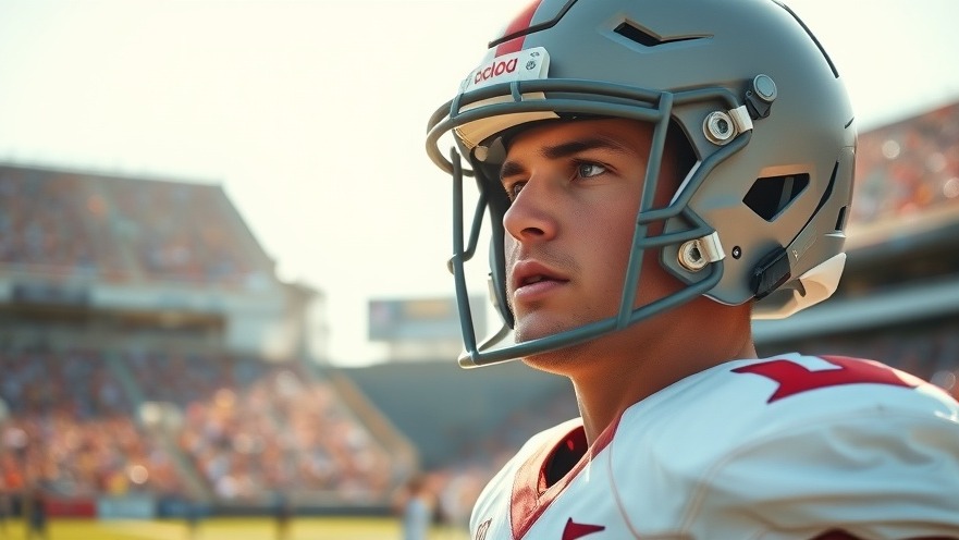 Close-up of a young college football player, embodying the excitement of NCAA recruiting updates.