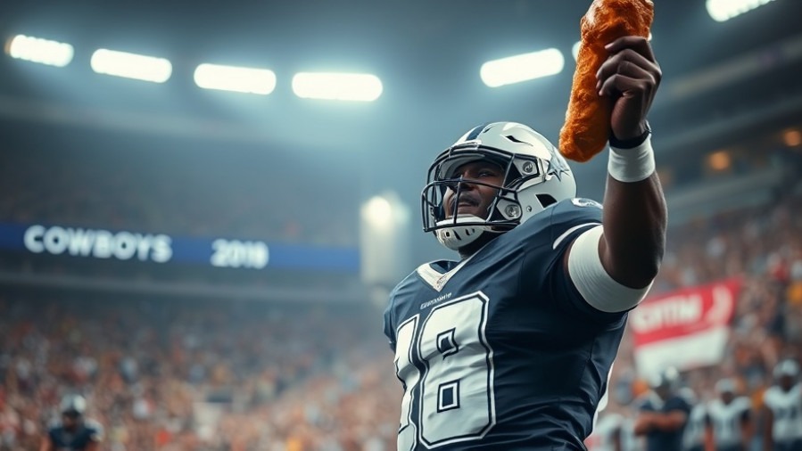 Dallas Cowboys player celebrating with turkey leg, highlighting team spirit and playoff aspirations.