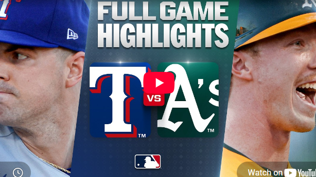 Texas Rangers win against Athletics game highlight graphic.