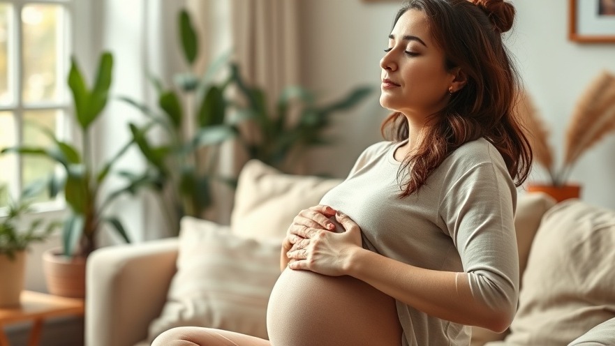 Pregnant woman using natural health tips for mindful breathing in a cozy, light-filled home.
