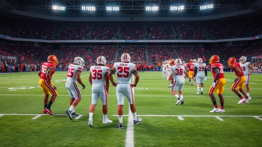 High school football players from Texas teams at AT&T Stadium for UIL state championship.