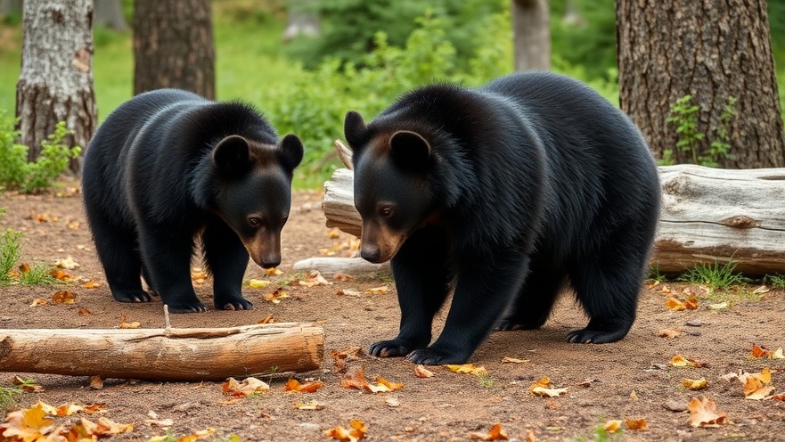 Black bears foraging in a campground, highlighting community safety drills in Japan.