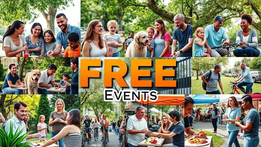 Vibrant collage of Houston music festivals and free community events with joyful families.