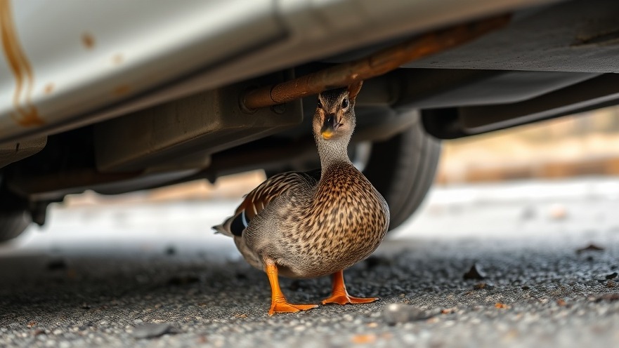 Duck ducks under a car, highlighting austin public safety news.
