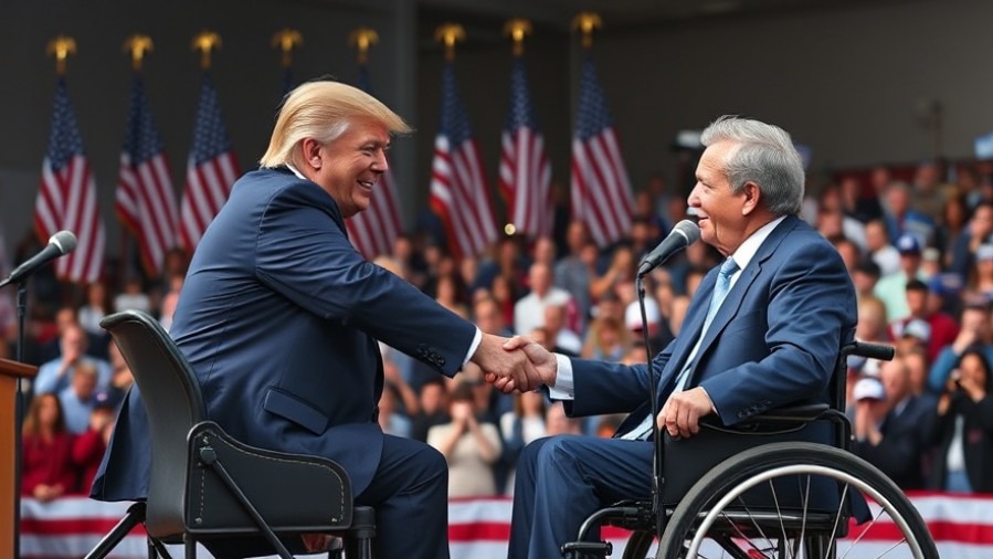 Trump and Texas Governor Greg Abbott shaking hands at a rally, highlighting Texas politics news.