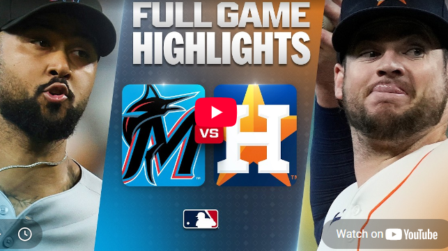 Astros vs Marlins highlights featuring players and team logos.