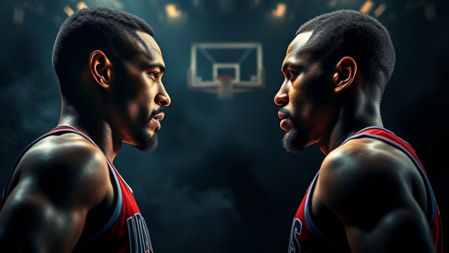 Dramatic NBA season recap poster with intense players and vivid colors.