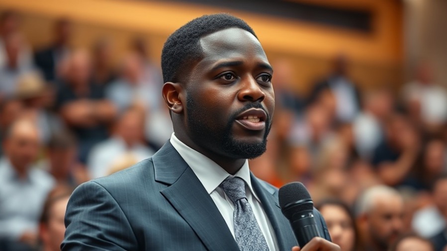 Confident speaker addressing Iowa immigration issues and education governance.