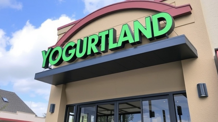 Yogurtland sign outside, a popular spot for frozen yogurt in Flower Mound.