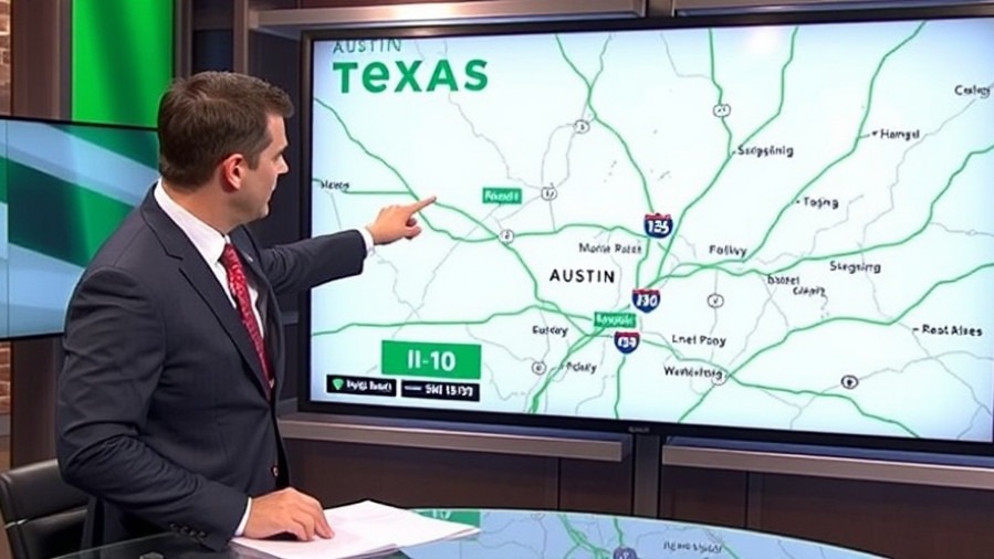 San Antonio traffic updates with a presenter pointing at Texas highways on a vivid map.